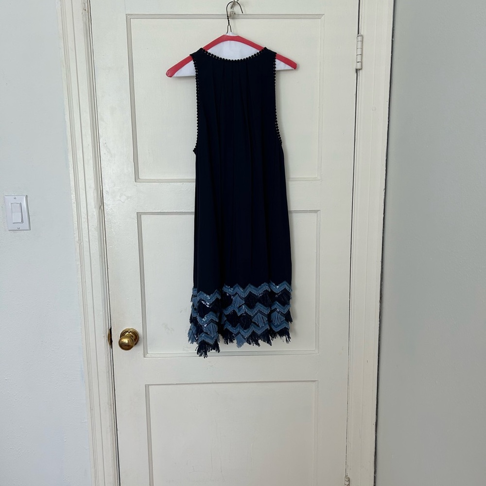 Anthropologie Maeve Navy Blue Fringe Mini Dress